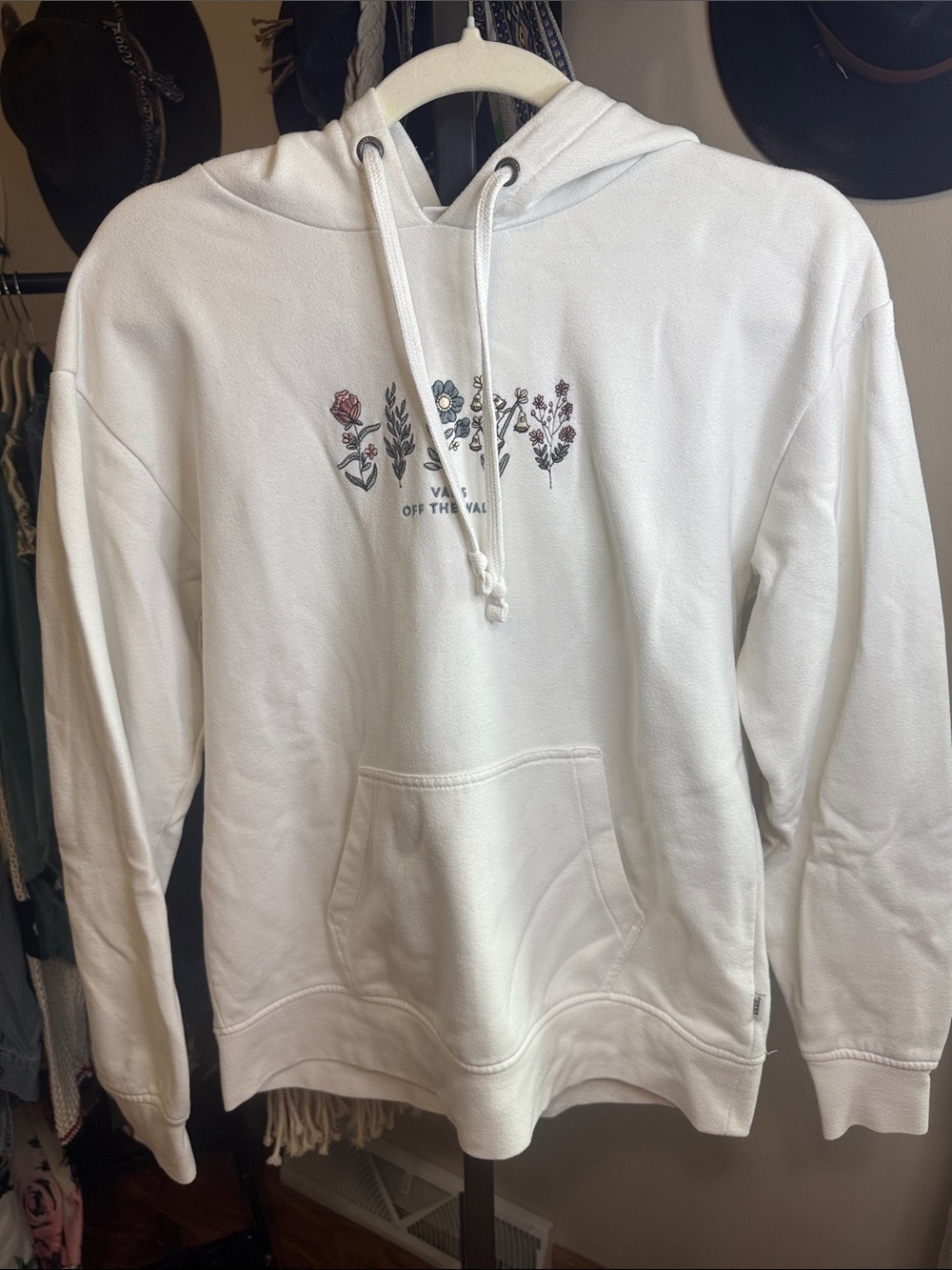 Vans White Hoodie with Floral Embroidered Chest